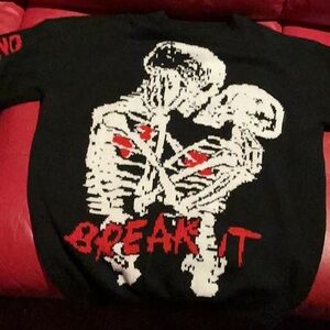 SHEIN Black Sweater with White Skeleton and Red Accents